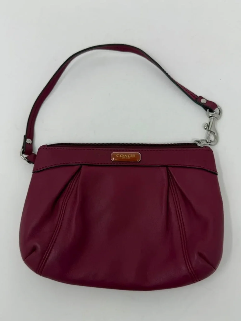 Coach Wine Pebbled Leather Wristlet